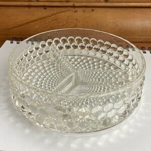 🩵🩵 8 inch bubble clear glass veggie relish charcuterie plate bowl dish hobnail